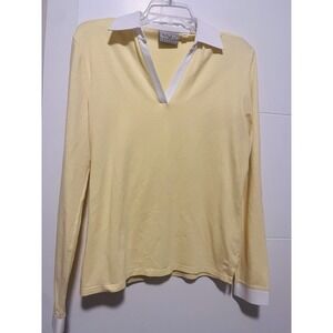 Bobby Jones Women Large Yellow Split Neck Cotton Long Sleeve Polo Style Top